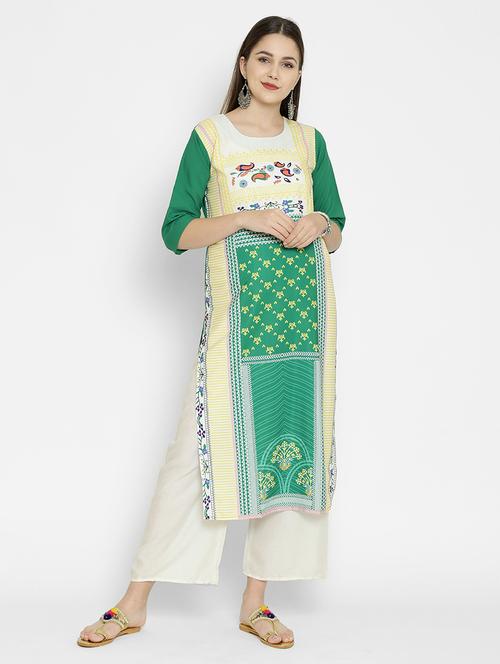 green crepe straight kurta - 17611598 - Very Small Image - 1