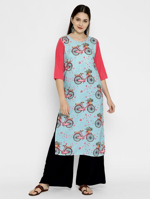 blue crepe straight kurta - 17611599 - Very Small Image - 1