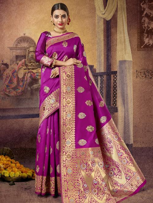 jacquard woven saree with blouse - 17611817 - Very Small Image - 1