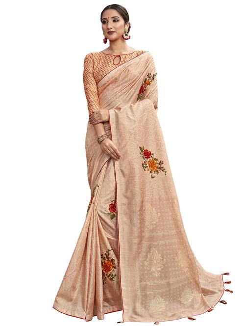 peach chanderi saree with blouse - 17612051 - Very Small Image - 1