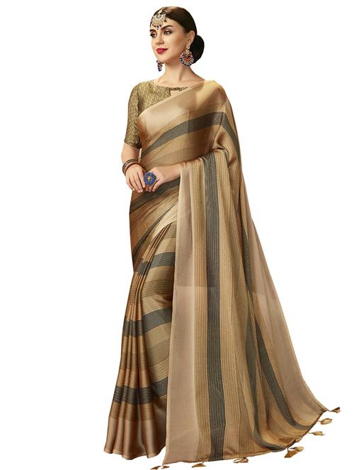 brown chiffon printed saree - 17612081 - Very Small Image - 1