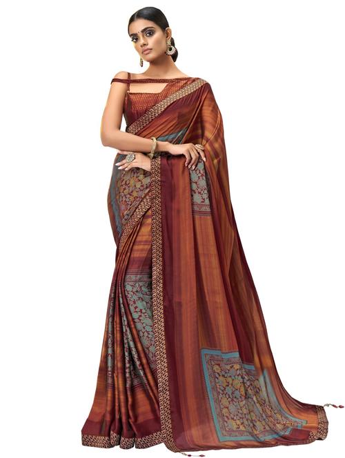 orange georgette printed saree with blouse - 17612206 - Very Small Image - 1