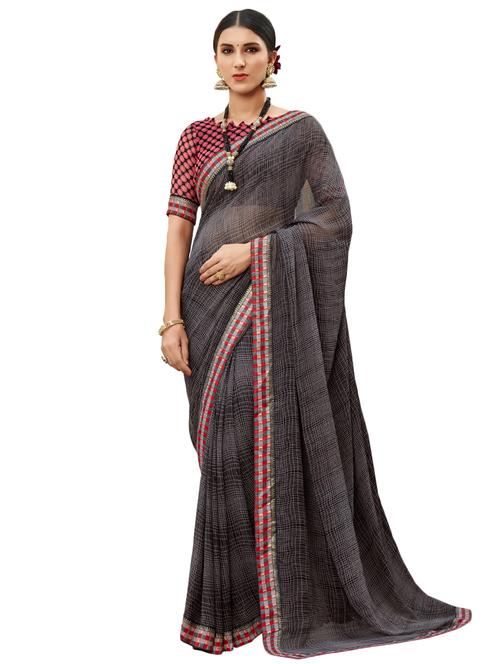 grey georgette printed saree - 17612226 - Very Small Image - 1
