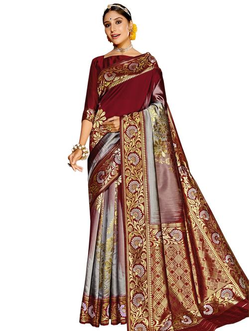 jacquard woven saree with blouse - 17612322 - Very Small Image - 1