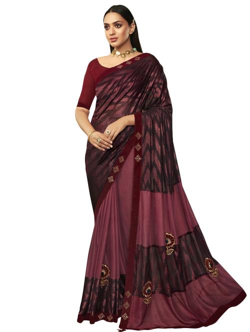 foil printed patchwork saree with blouse - 17612419 - Very Small Image - 1