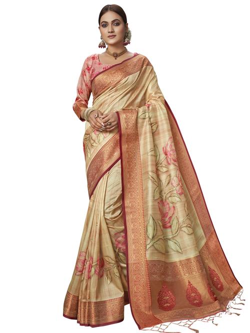 floral printed saree with blouse - 17612437 - Very Small Image - 1
