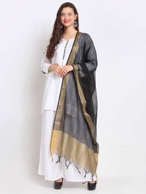 black chanderi dupatta - 17612730 - Very Small Image - 1