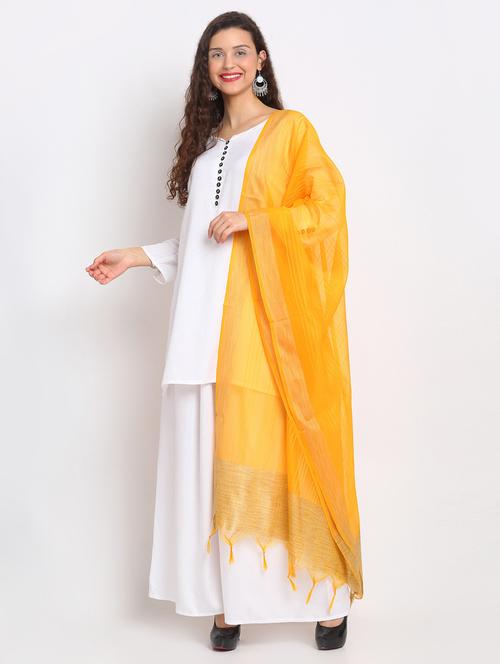 yellow chanderi dupatta - 17612732 - Very Small Image - 1