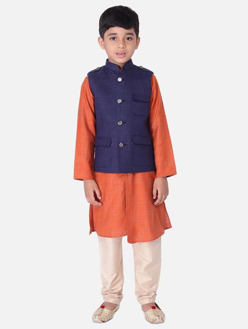 orange cotton kurta sets with nehru jacket - 17612985 - Very Small Image - 1