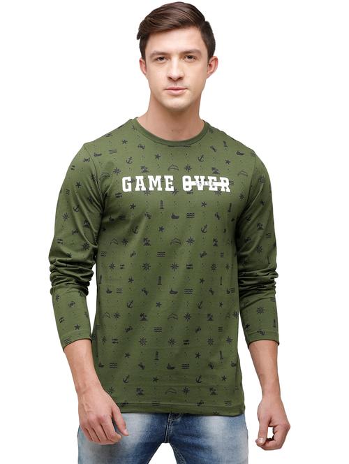 olive green printed t-shirt - 17613585 - Very Small Image - 1
