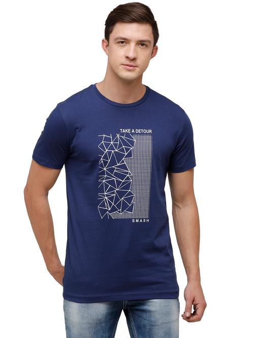 navy blue printed t-shirt - 17613605 - Very Small Image - 1