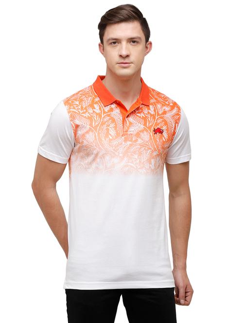 orange printed polo t-shirt - 17613635 - Very Small Image - 1