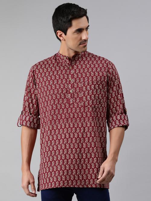 maroon printed short kurta - 17613699 - Very Small Image - 1