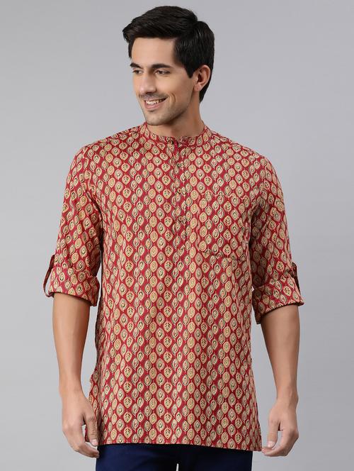 red printed short kurta - 17613713 - Very Small Image - 1