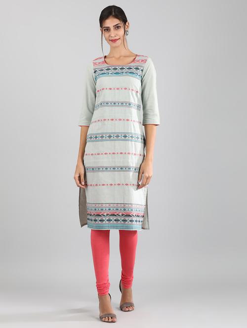 offwhite cotton straight kurta - 17614141 - Very Small Image - 1