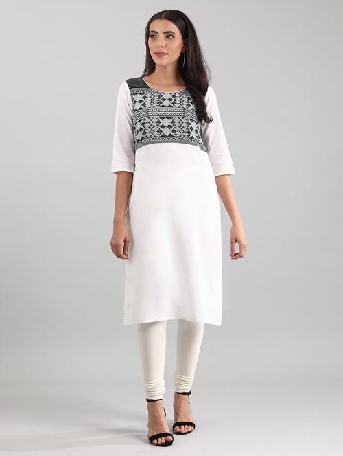 white cotton straight kurta - 17614192 - Very Small Image - 1