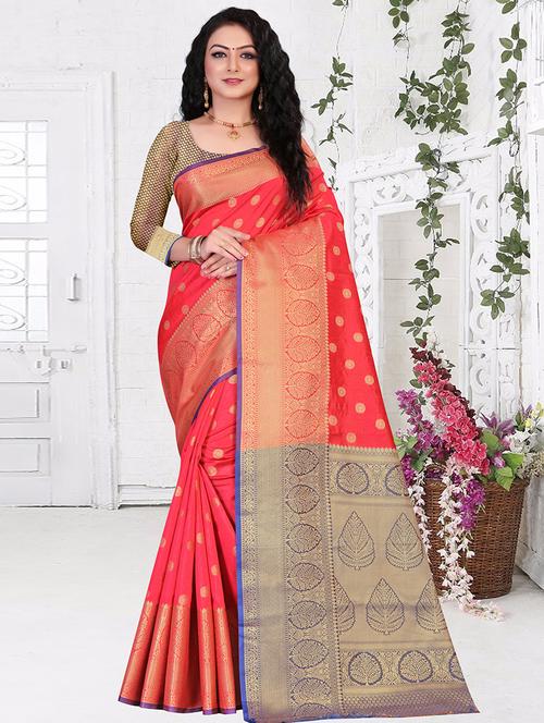 ethnic motifs woven saree with blouse - 17614293 - Very Small Image - 1