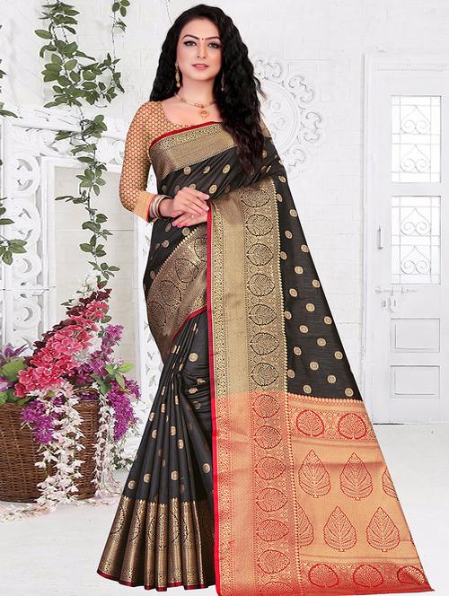 ethnic motifs woven saree with blouse - 17614296 - Very Small Image - 1