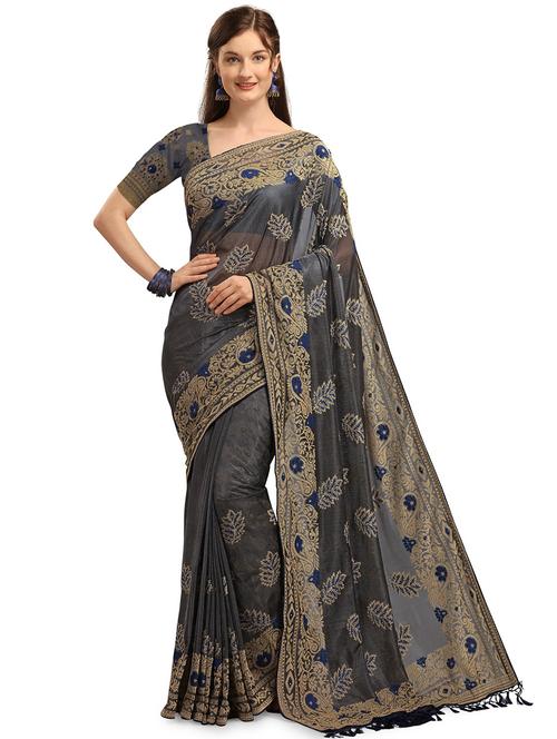 ethnic motifs embroidered saree with blouse - 17614968 - Very Small Image - 1