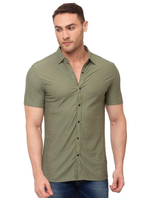 olive green striped casual shirt - 17615494 - Very Small Image - 1