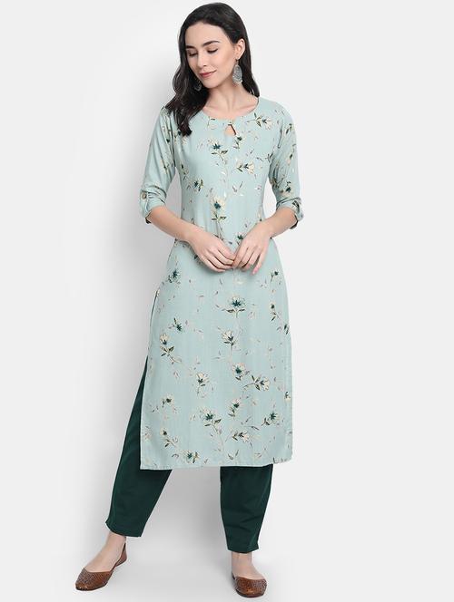 turquoise rayon straight kurta - 17616045 - Very Small Image - 1