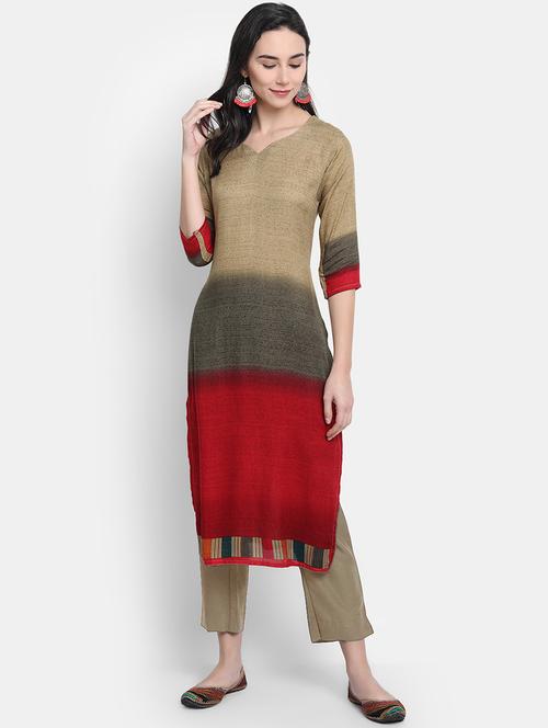 multi colored rayon straight kurta - 17616050 - Very Small Image - 1