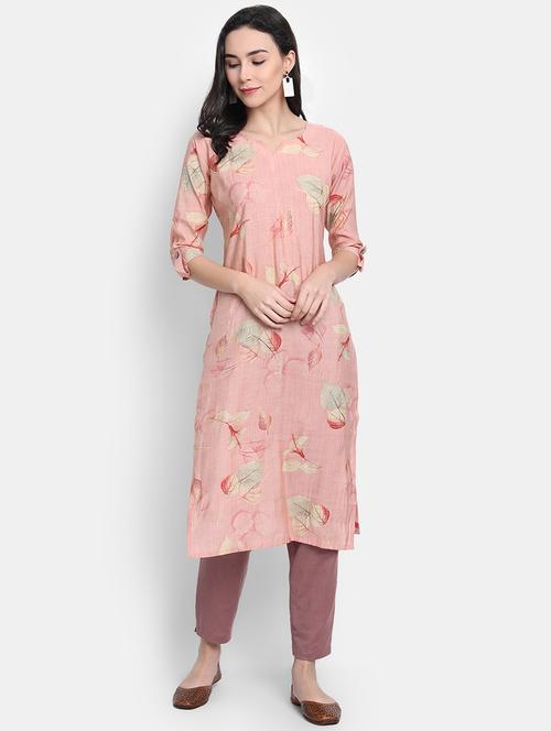 pink chanderi straight kurta - 17616052 - Very Small Image - 1