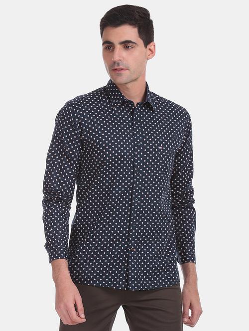 navy blue printed casual shirt - 17616098 - Very Small Image - 1