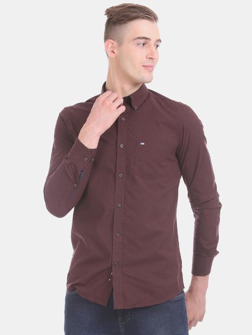 burgundy solid casual shirt - 17616903 - Very Small Image - 1