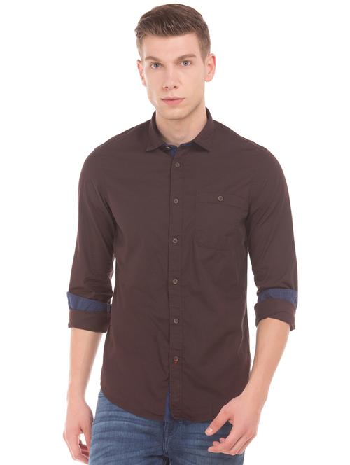 brown solid casual shirt - 17616949 - Very Small Image - 1