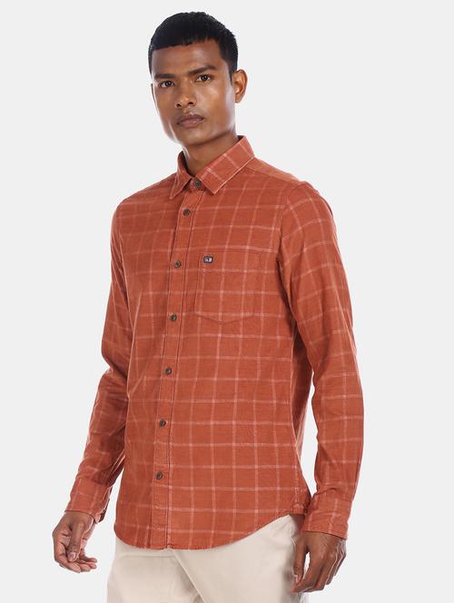 rust checkered casual shirt - 17616984 - Very Small Image - 1