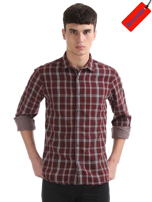 maroon checkered reversible casual shirt - 17617030 - Very Small Image - 1
