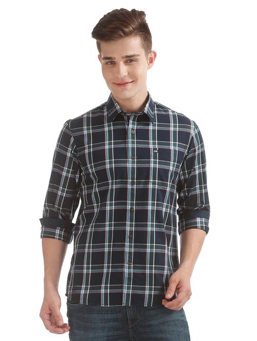 navy blue checkered casual shirt - 17617056 - Very Small Image - 1