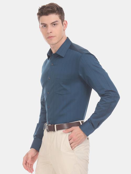 teal blue striped casual shirt - 17617129 - Very Small Image - 1