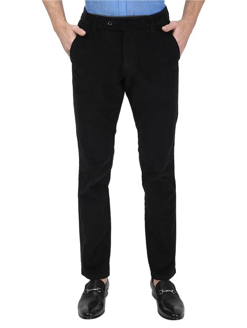black solid flat front casual trouser - 17617424 - Very Small Image - 1