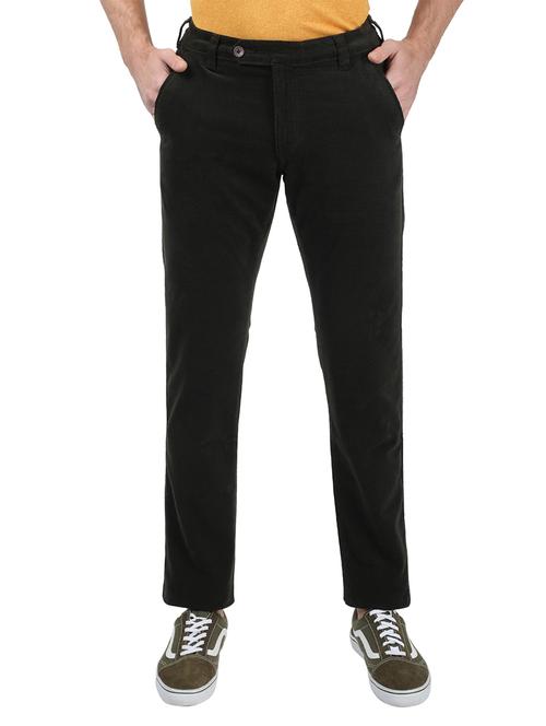 olive green solid corduroy casual trouser - 17617428 - Very Small Image - 1
