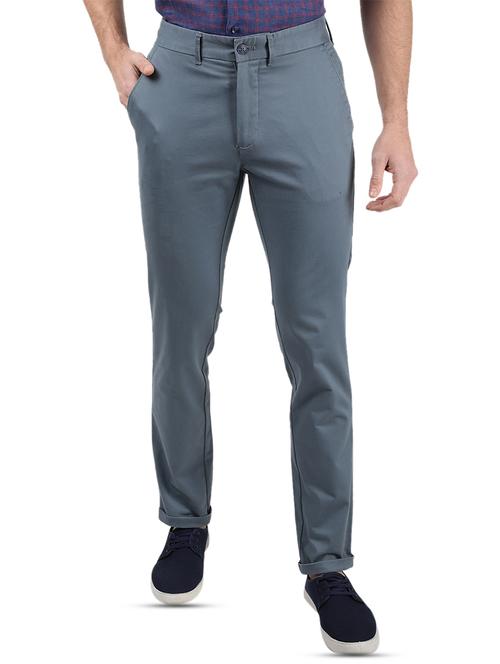 grey solid flat front casual trouser - 17617441 - Very Small Image - 1