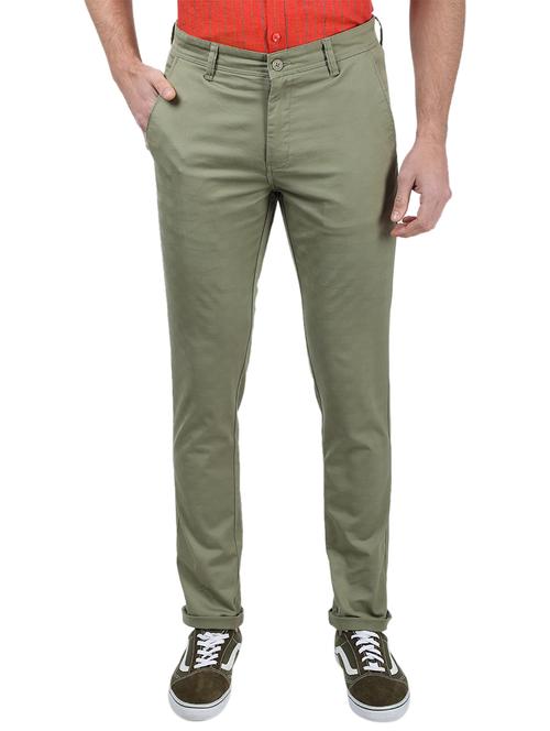olive green solid flat front casual trouser - 17617443 - Very Small Image - 1