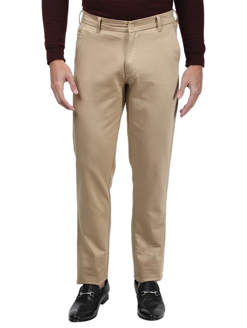 beige solid flat front casual trouser - 17617446 - Very Small Image - 1