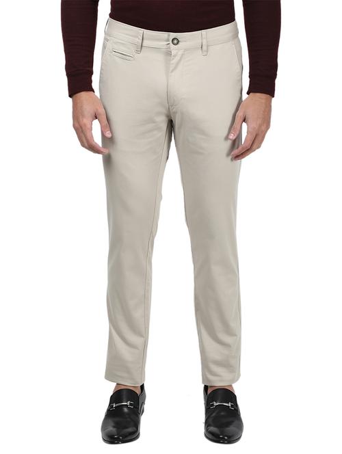 grey solid flat front casual trouser - 17617455 - Very Small Image - 1