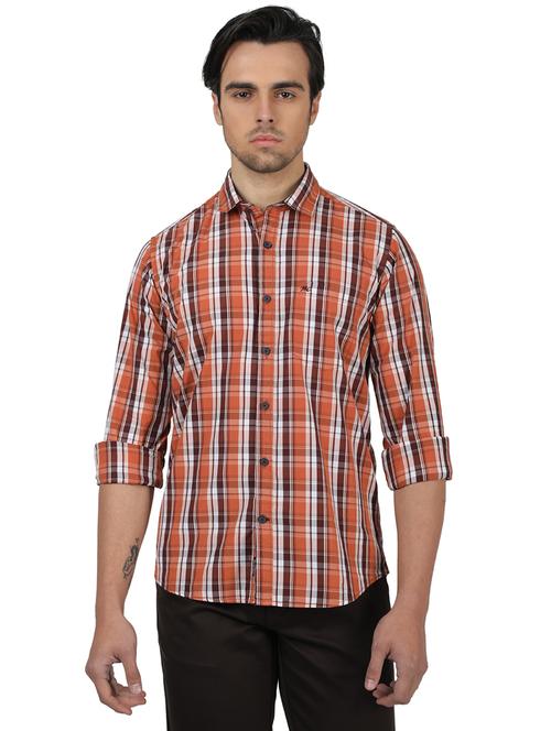 orange checkered casual shirt - 17617481 - Very Small Image - 1