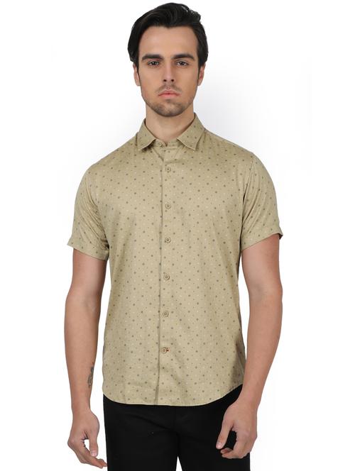 khaki printed casual shirt - 17617494 - Very Small Image - 1