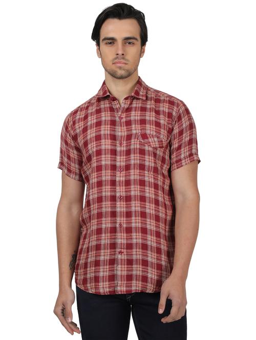 maroon checkered linen casual shirt - 17617499 - Very Small Image - 1