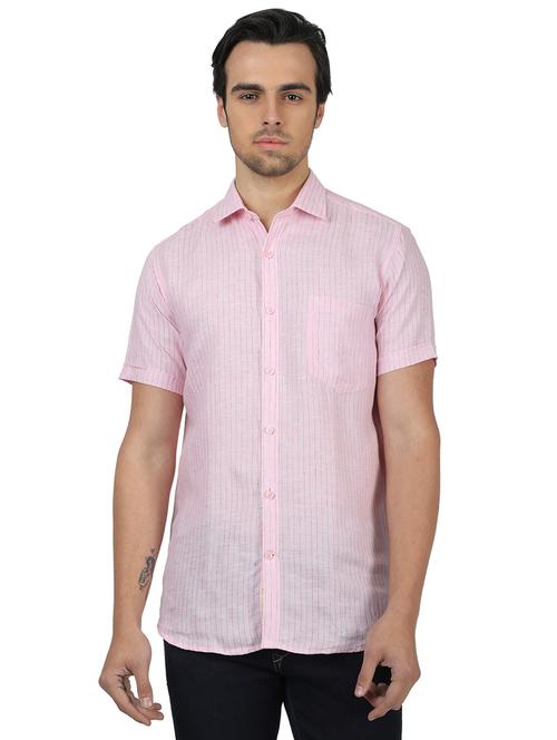 pink striped linen casual shirt - 17617509 - Very Small Image - 1