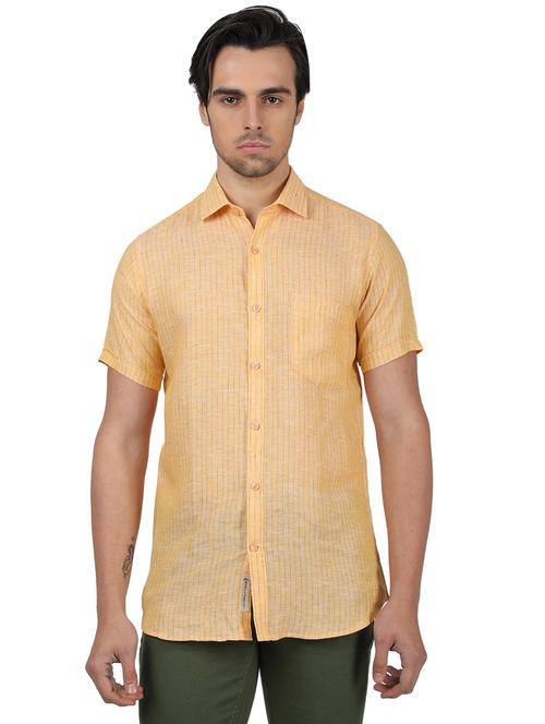 yellow striped linen casual shirt - 17617510 - Very Small Image - 1
