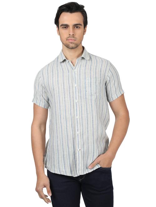 grey striped linen casual shirt - 17617511 - Very Small Image - 1