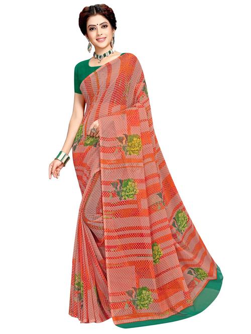 floral printed saree with blouse - 17617579 - Very Small Image - 1