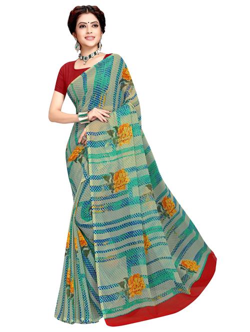 floral printed saree with blouse - 17617582 - Very Small Image - 1
