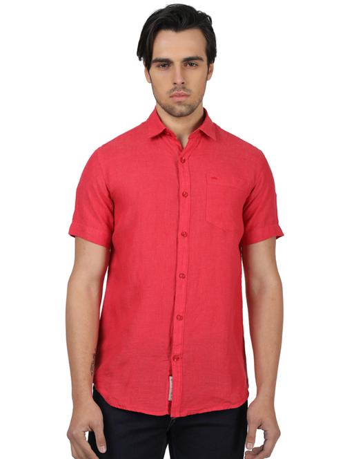 red solid linen casual shirt - 17617596 - Very Small Image - 1