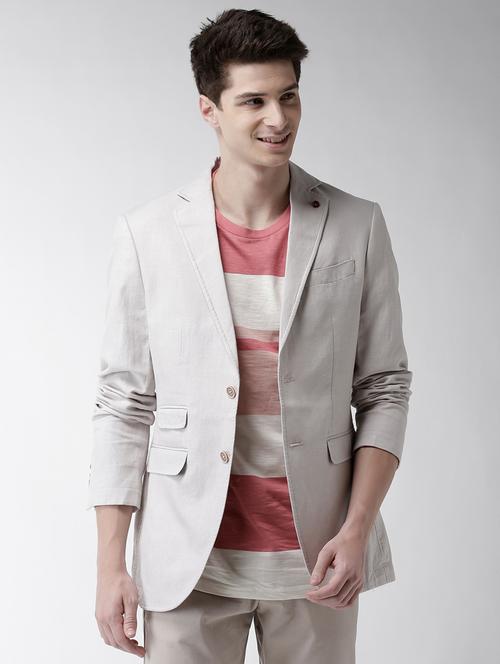 cream solid single breasted casual blazer - 17617660 - Very Small Image - 1